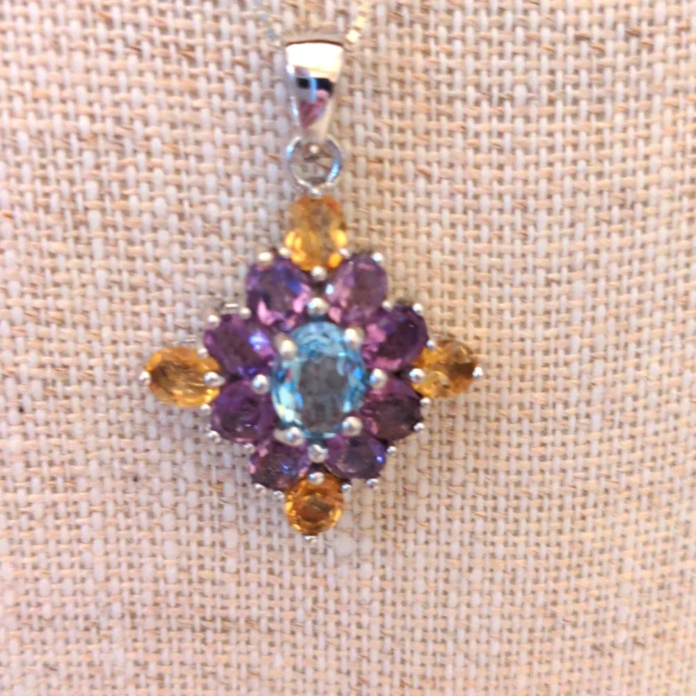 New Multi gemstone pendant. sterling 20